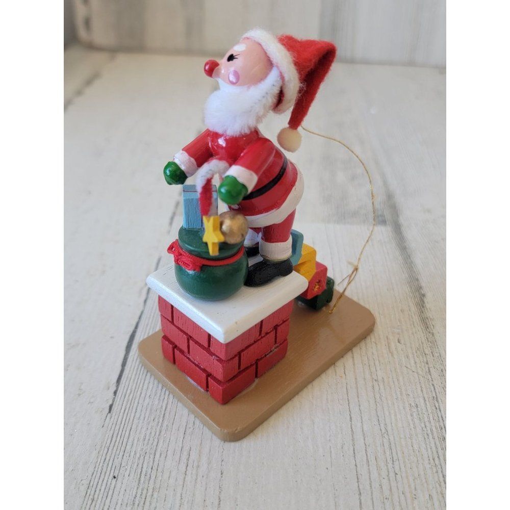 Vintage wooden homemade Noel Santa Claus chimney gift ornament Xmas